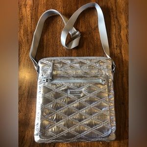 Baggallini Go Bagg with RFID phone wristlet - metallic silver quilt